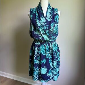 Kenzie Midi Dress‎ Blue/Green Slip Lined With Pockets Size Small